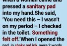 A stranger slipped a sanitary pad into my hand while I stood beside my boyfriend… and the two words hidden inside exposed a terrifying truth I never saw coming.