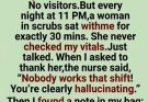 Every night at 11 PM, a woman in scrubs sat beside my hospital bed… but when nurses insisted nobody worked that shift, the note I found later changed everything.