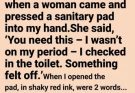 A stranger slipped a sanitary pad into my hand while I stood beside my boyfriend… and the two words hidden inside exposed a terrifying truth I never saw coming.