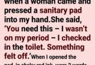 A stranger slipped a sanitary pad into my hand while I stood beside my boyfriend… and the two words hidden inside exposed a terrifying truth I never saw coming.