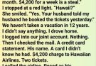 **CAPTION:** He booked two first-class tickets to Hawaii—but he never expected me to discover who the second passenger was. ✈️💔